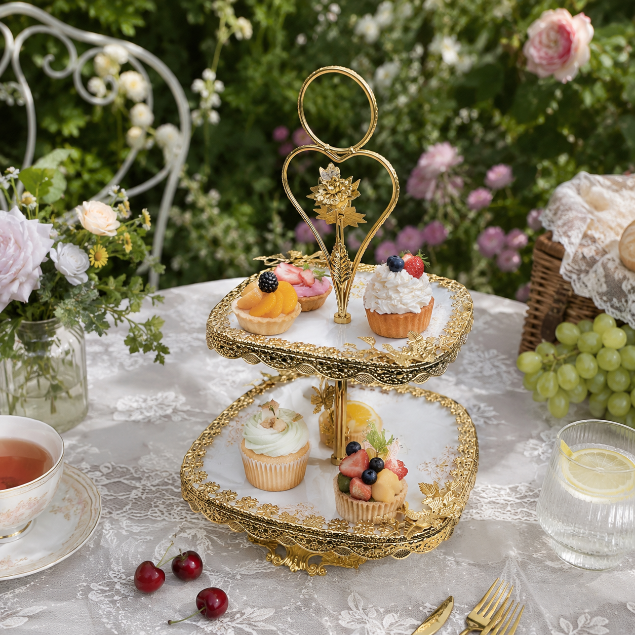 Premium Royal Gold Plated 2-Tiered Cupcake Stand