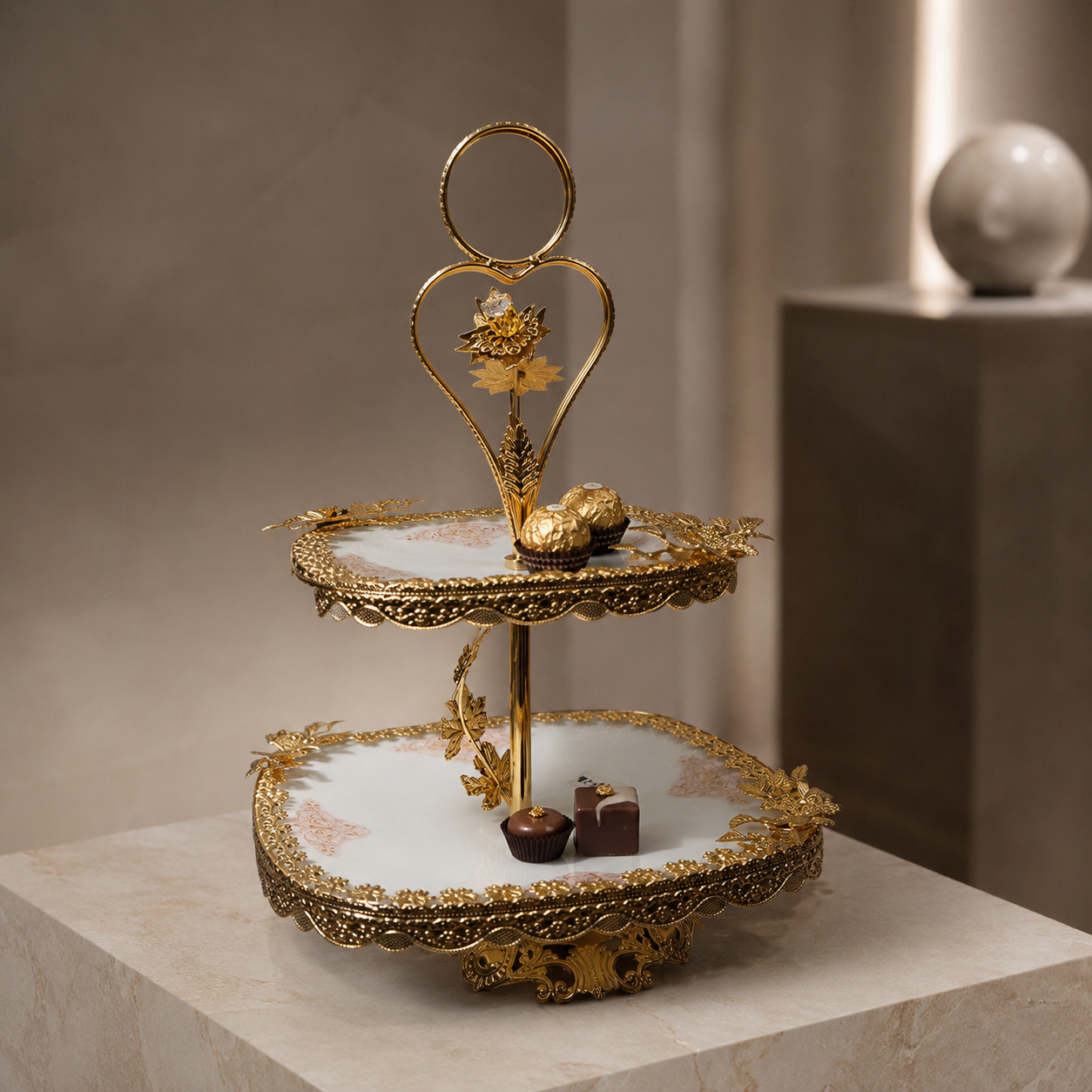 Premium Royal Gold Plated 2-Tiered Cupcake Stand