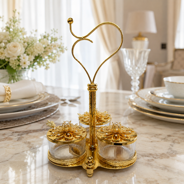 Trio Ribbed Glass Pickle Pots with Royal Filigree Lids