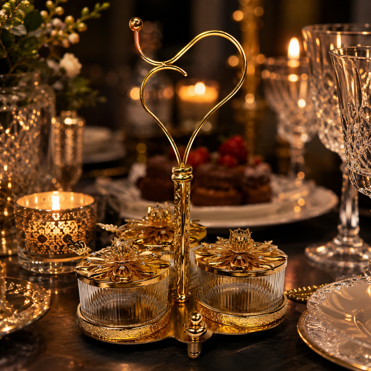 Trio Ribbed Glass Pickle Pots with Royal Filigree Lids