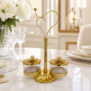 Premium Gold Plated Mukhwas Set with Elegant Heart Handle Stand