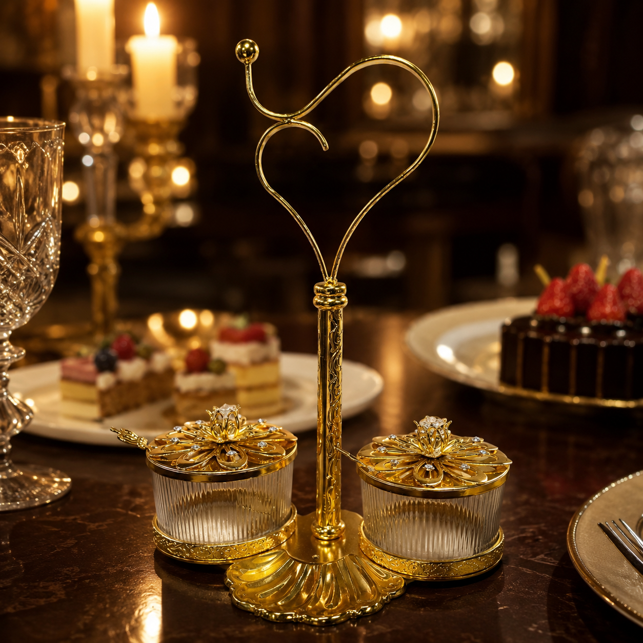 Premium Gold Plated Mukhwas Set with Elegant Heart Handle Stand