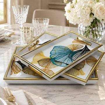 3-Piece Luxury Gold Framed Nested Trays with Glossy Glass Top