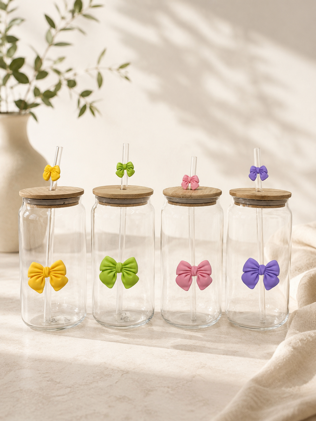 Wooden Lid & Glass Straw Iced Coffee Tumbler