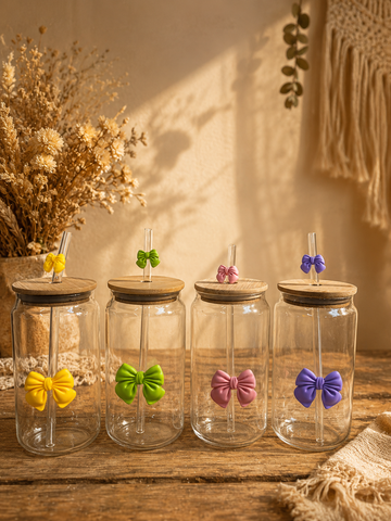 Wooden Lid & Glass Straw Iced Coffee Tumbler