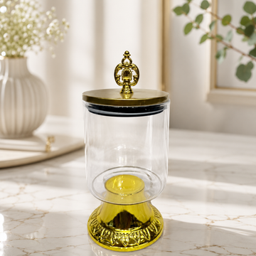 800ml Clear Storage Canister with Ornate Crown Lid & Pedestal Stand