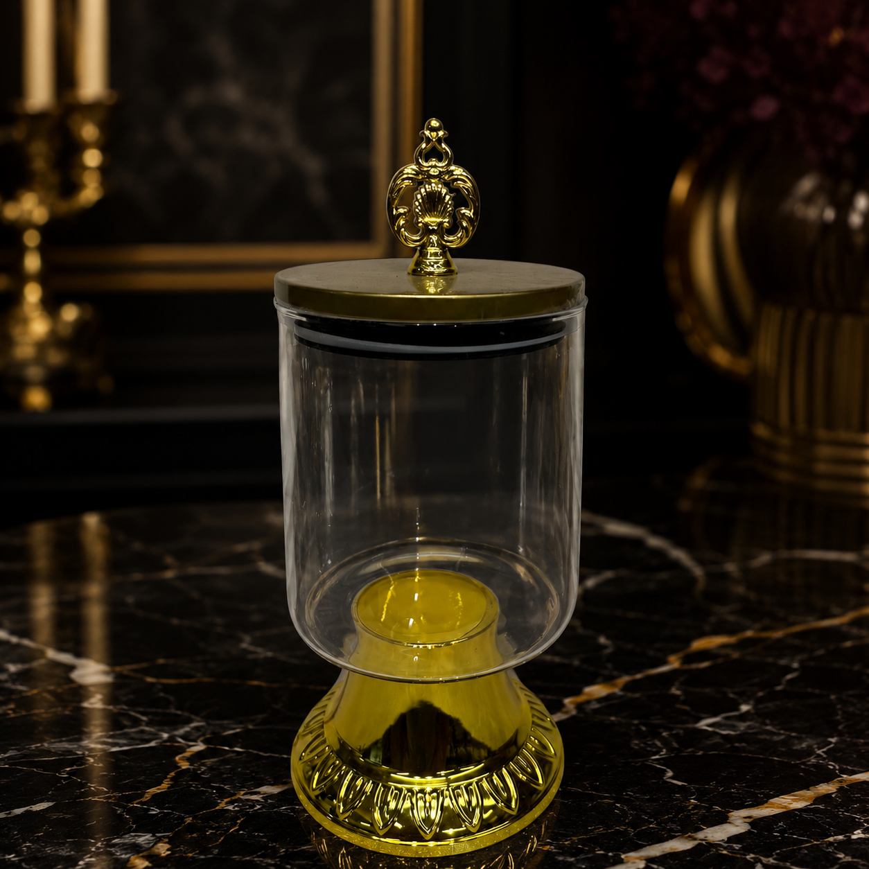 800ml Clear Storage Canister with Ornate Crown Lid & Pedestal Stand