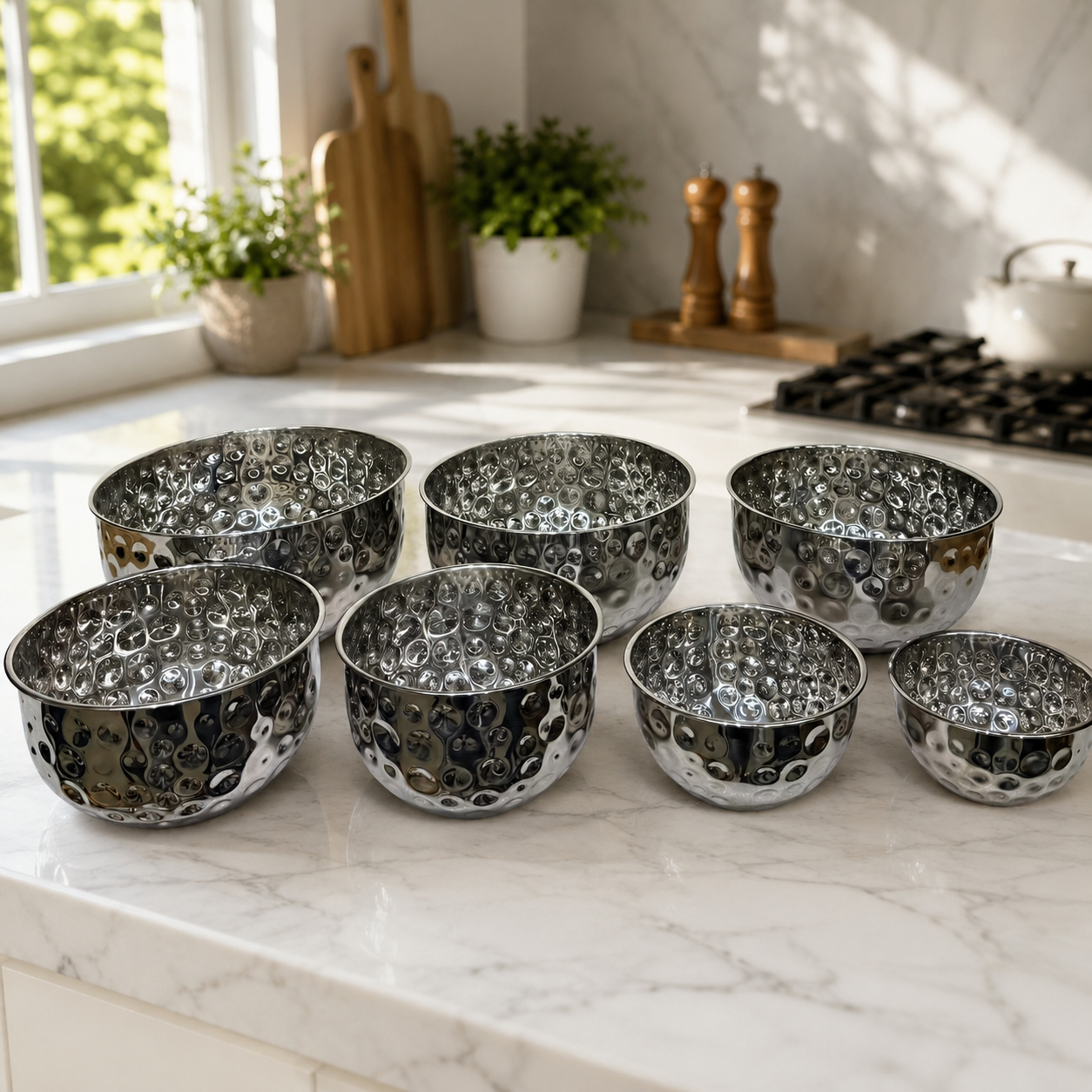7-Pcs Premium Nesting Metal Salad and Popcorn Bowls