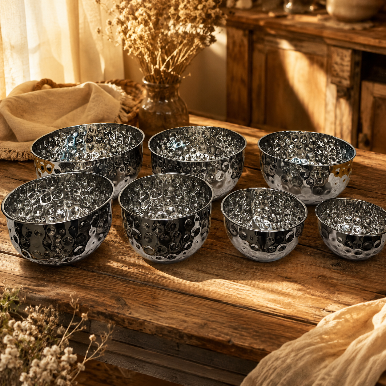 7-Pcs Premium Nesting Metal Salad and Popcorn Bowls
