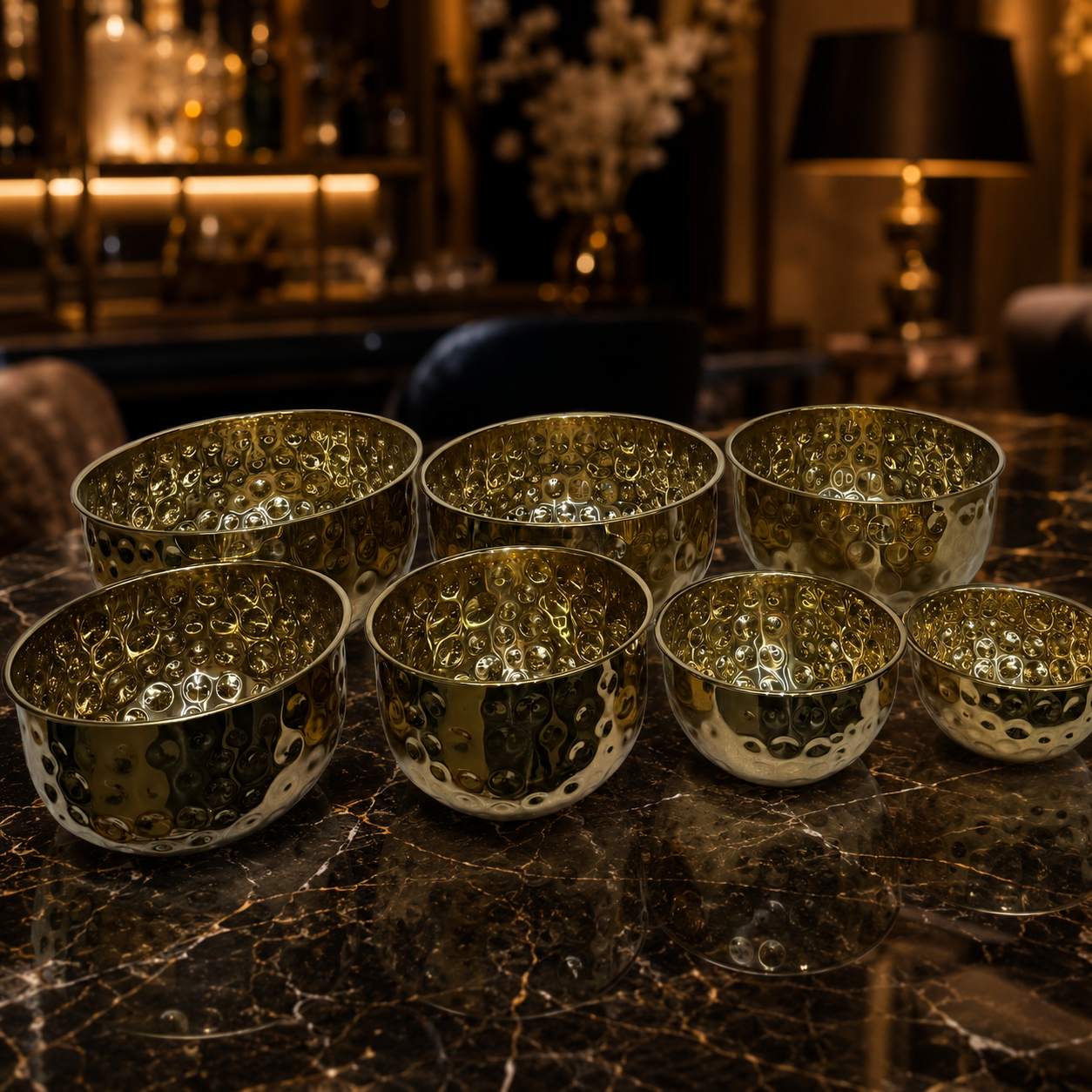 Premium 7-Piece Hammered Gold Metal Nesting Mixing Bowl Set