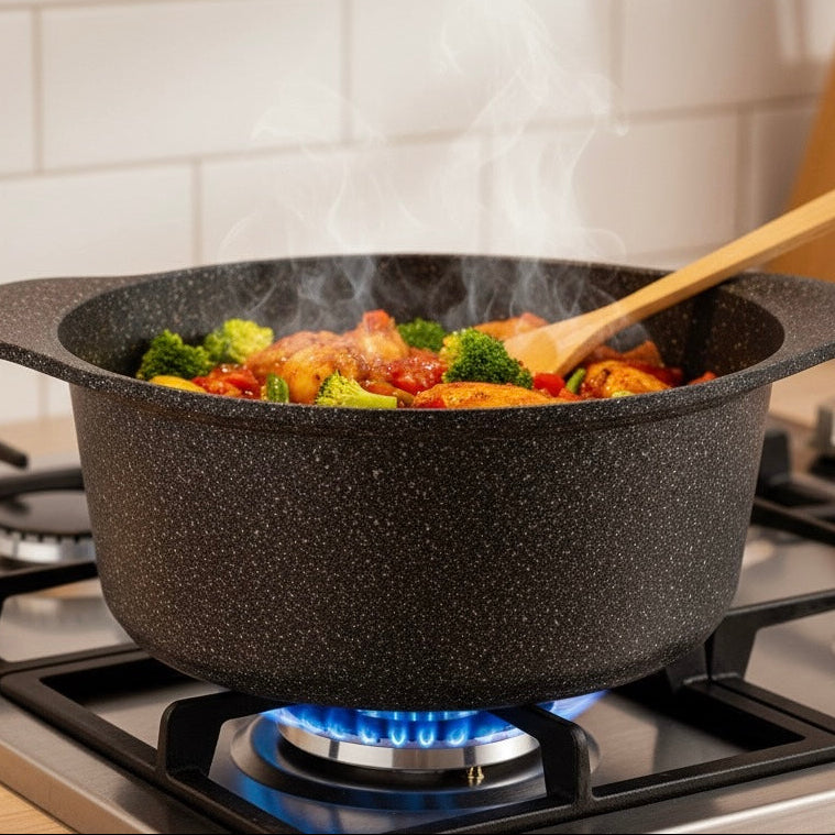 Arshia Nonstick Granite Casserole  With Glass Lid | 20cm - 24cm - 28cm