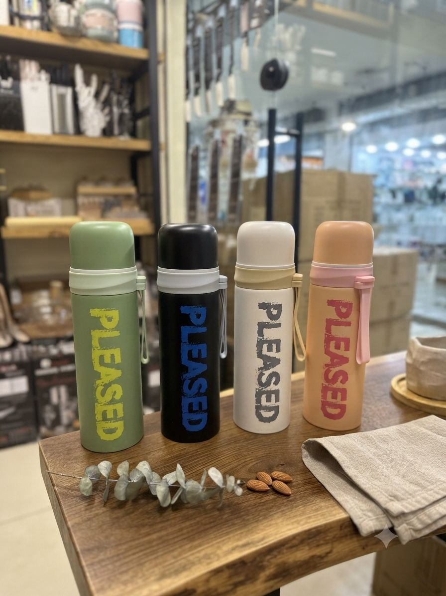 PLEASED" Insulated Stainless Steel Water Bottle with Carry Strap
