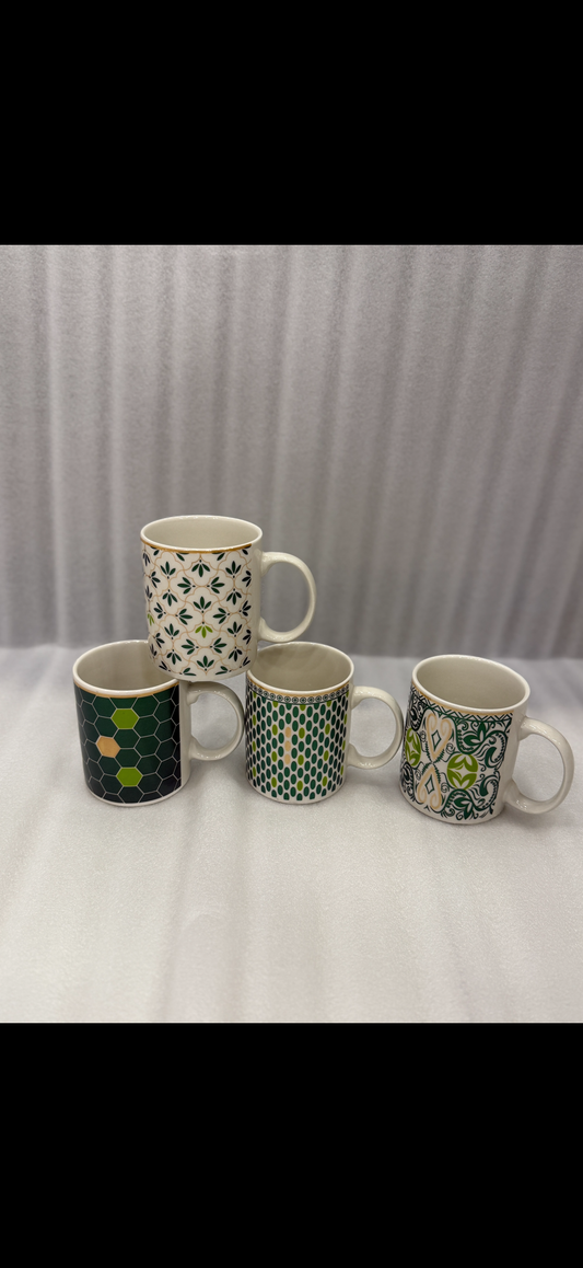 Luxury Ceramic Mug with White and Green pattern