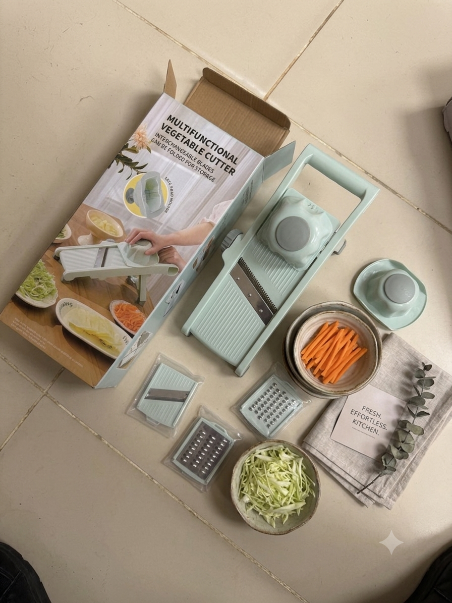 Foldable Multifunctional Vegetable Cutter with Interchangeable Stainless Steel Blades