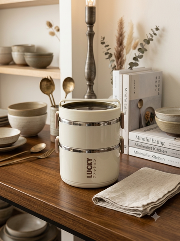 Modern Japanese-Style 2-Layer Bento Lunch Box