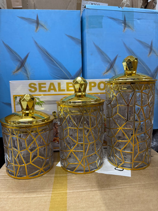 3 PCS GOLDEN AIRTIGHT ACRYLIC JAR