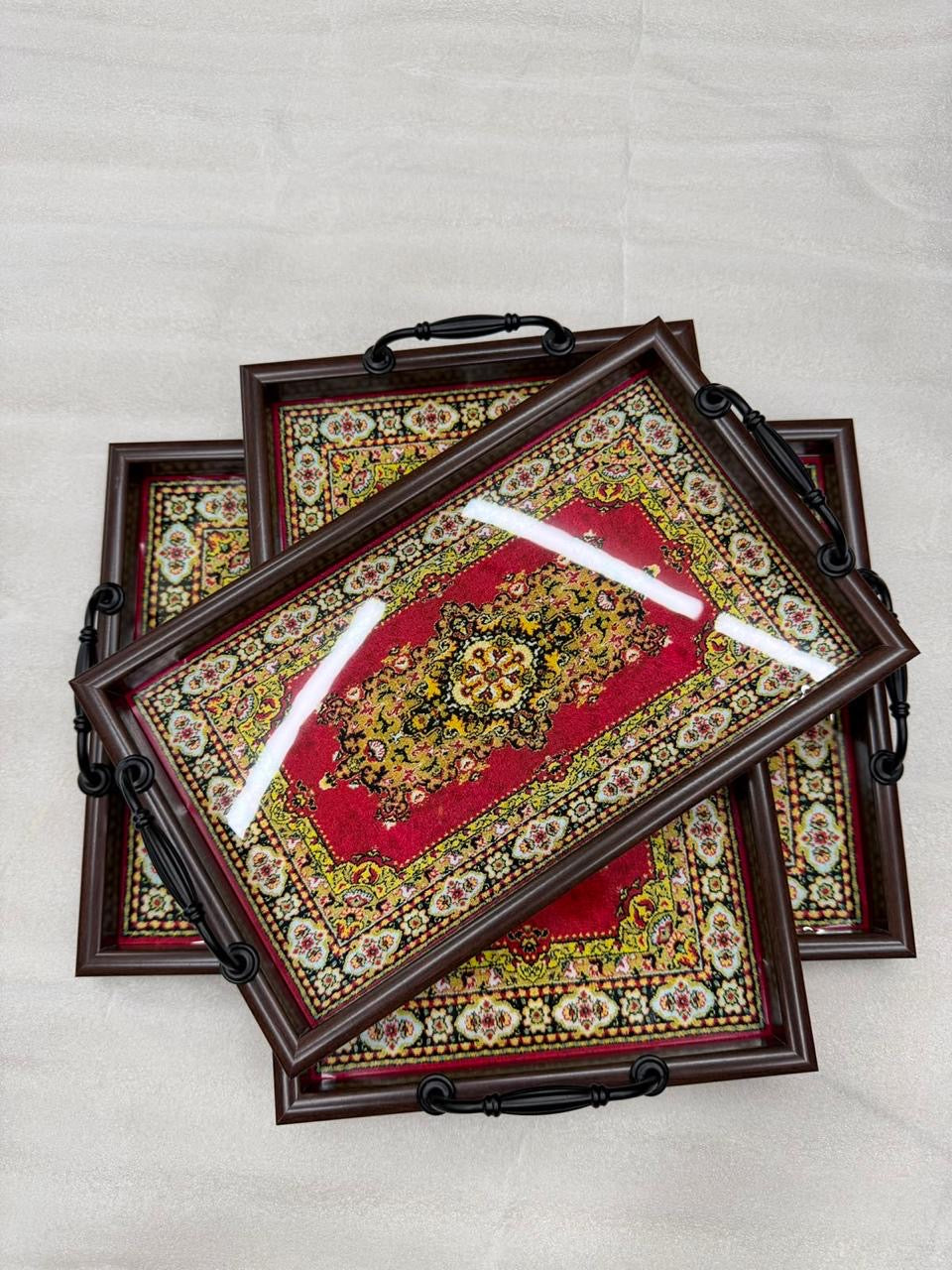 Luxury Persian Pattern Fiber Serving Trays – Nesting Set of 3