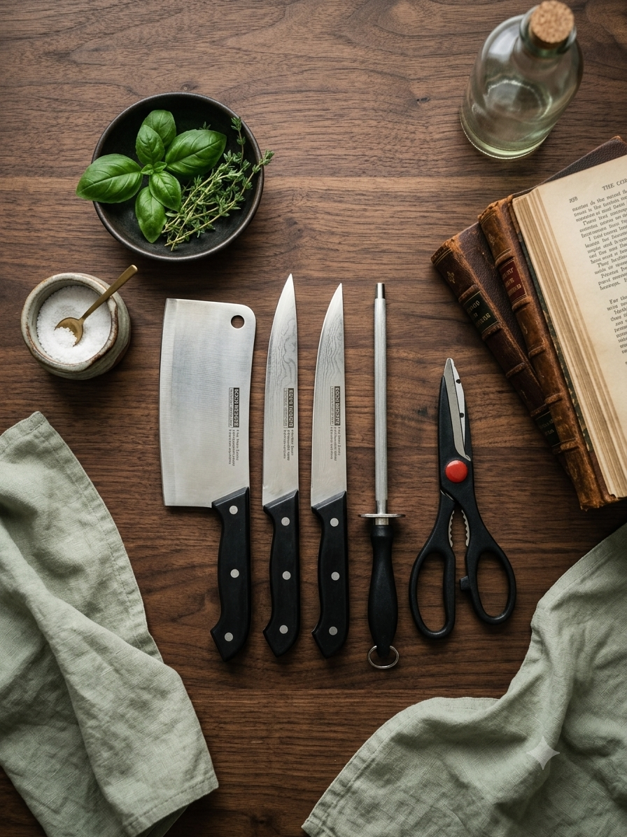 5-Piece Stainless Steel Kitchen Knife Set with Cleaver, Shears, & Honing Rod
