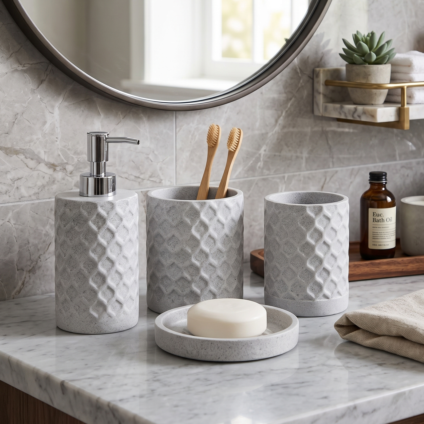 Speckled Marble Texture 4-Piece Bathroom Organizer Set