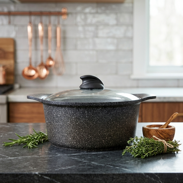 Arshia Nonstick Granite Casserole  With Glass Lid | 20cm - 24cm - 28cm