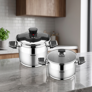 Arshia Stainless Steel Twin Pressure Cooker 4L+7L Gray