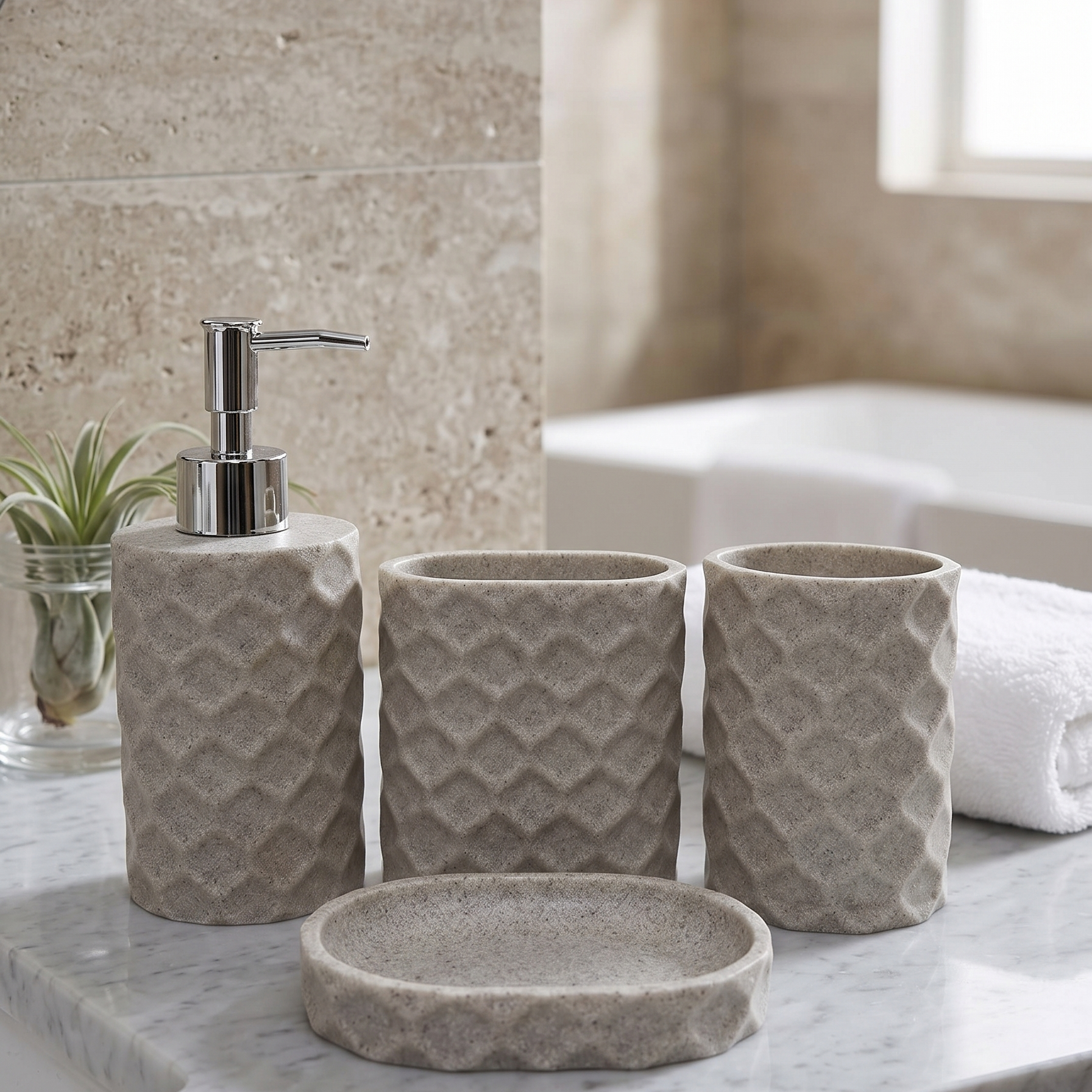 Speckled Marble Texture 4-Piece Bathroom Organizer Set
