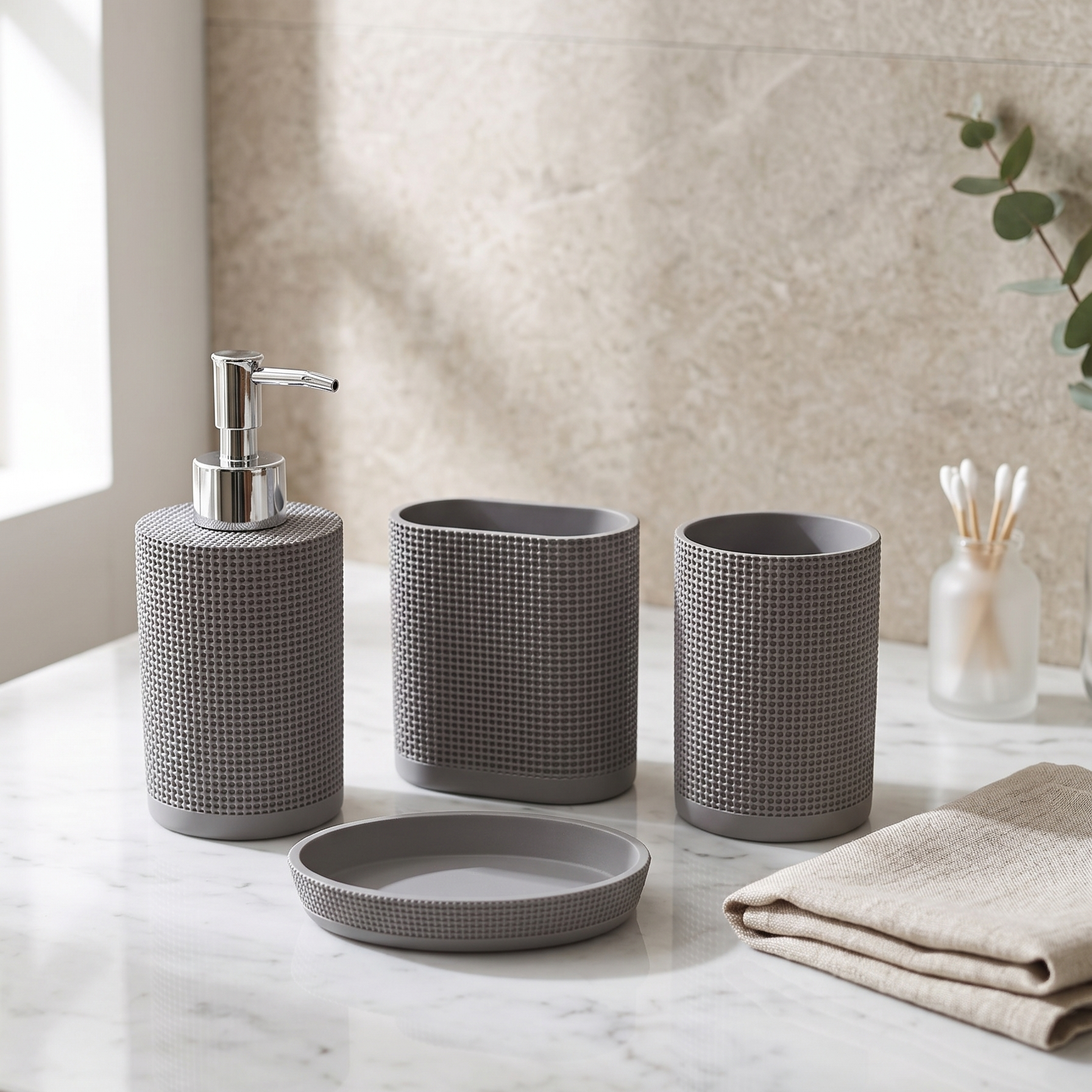 4-Piece Grey Bathroom Accessories Set