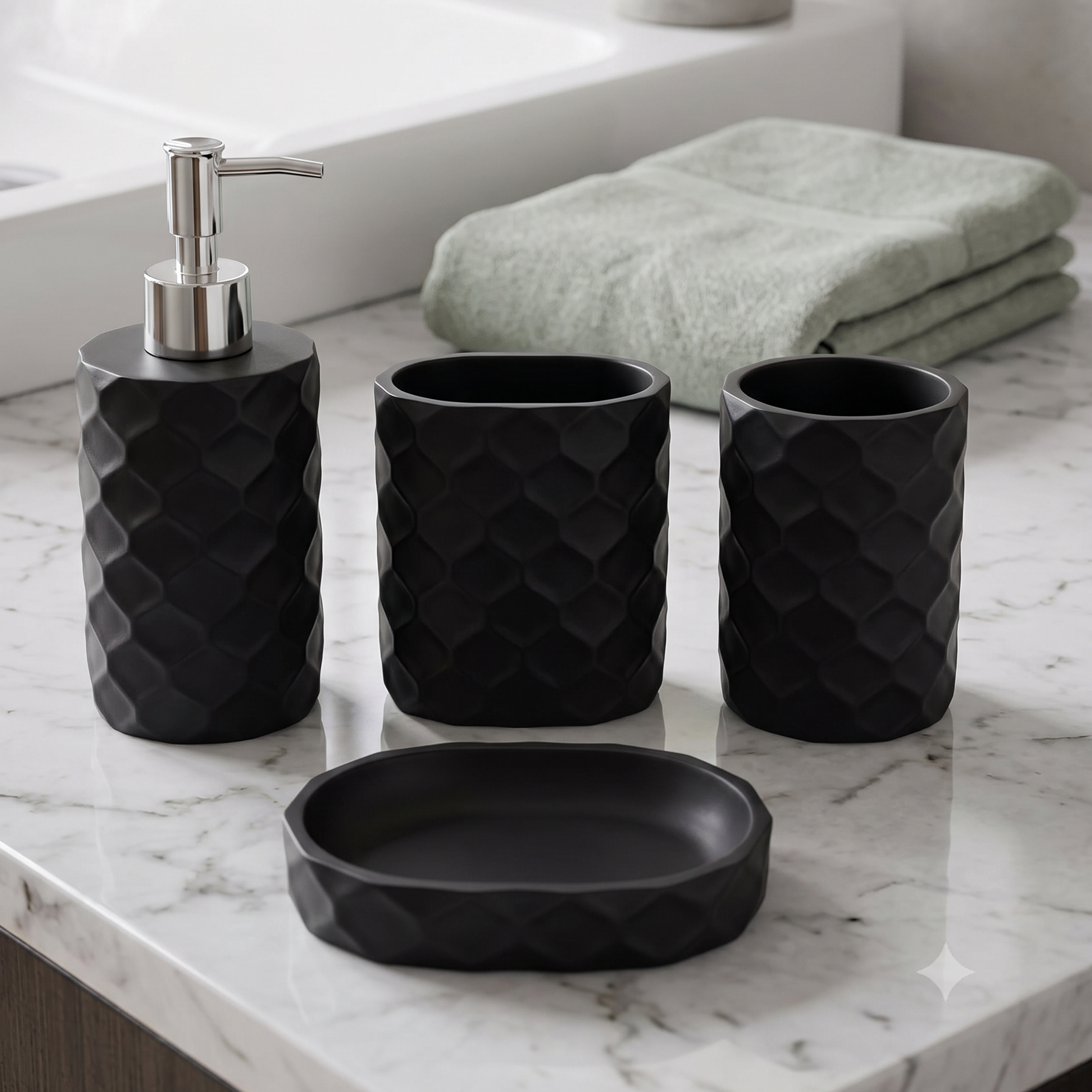 Black 4-Piece Bathroom Organizer Set for Modern Home