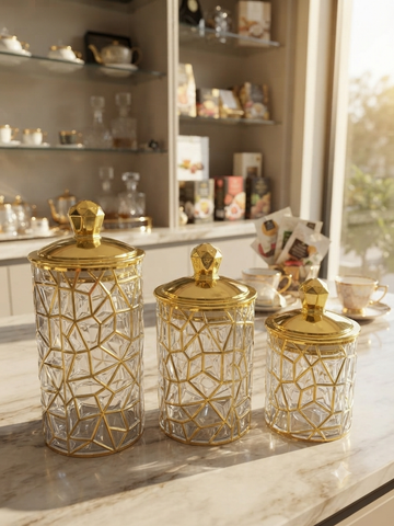Luxury Geometric Crystal & Gold Storage Canister Set