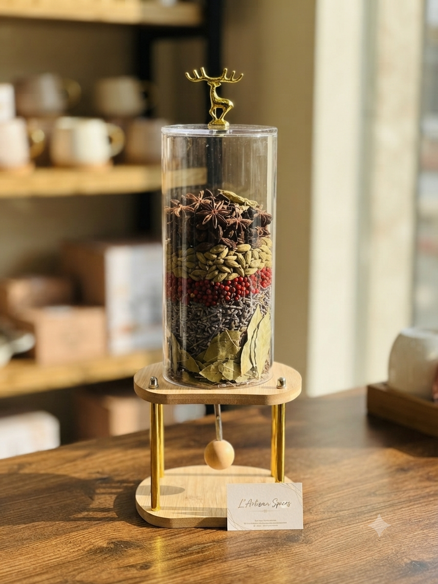 Nordic Gold Reindeer Rotating Cereal Dispenser with Wooden Stand