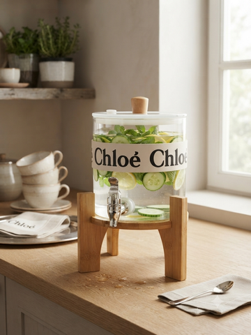 Glass Beverage Dispenser with Wooden Stand