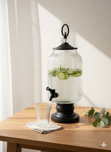 3L Patterned Glass Beverage Dispenser with 6 Cups