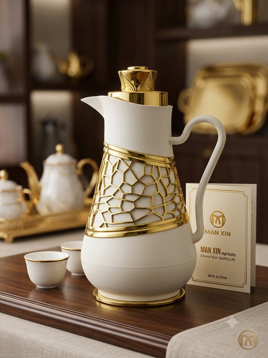 Premium Matte White & Gold Thermal Flask