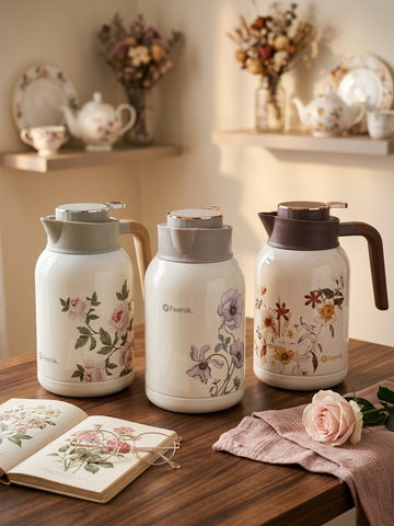 Feenik Vintage Floral Thermal Carafe – Pure Stainless Steel Double-Wall Vacuum Insulated Coffee & Tea Thermos Pitcher