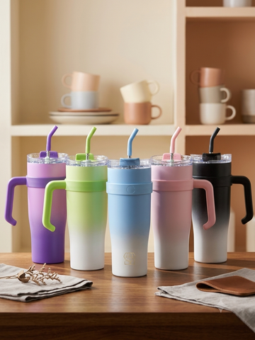 Travel Tumbler – 40oz Stainless Steel Mug with Handle & Straw