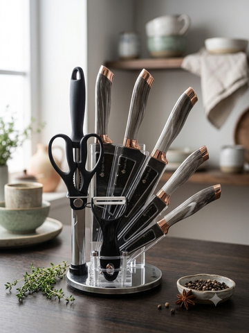 Grain Rain 8-Piece Rotating Acrylic Knife Block Set