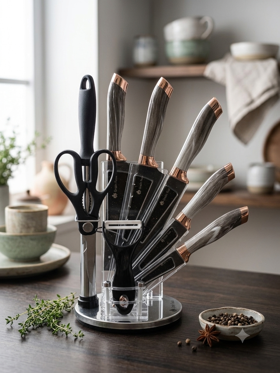 Grain Rain 8-Piece Rotating Acrylic Knife Block Set