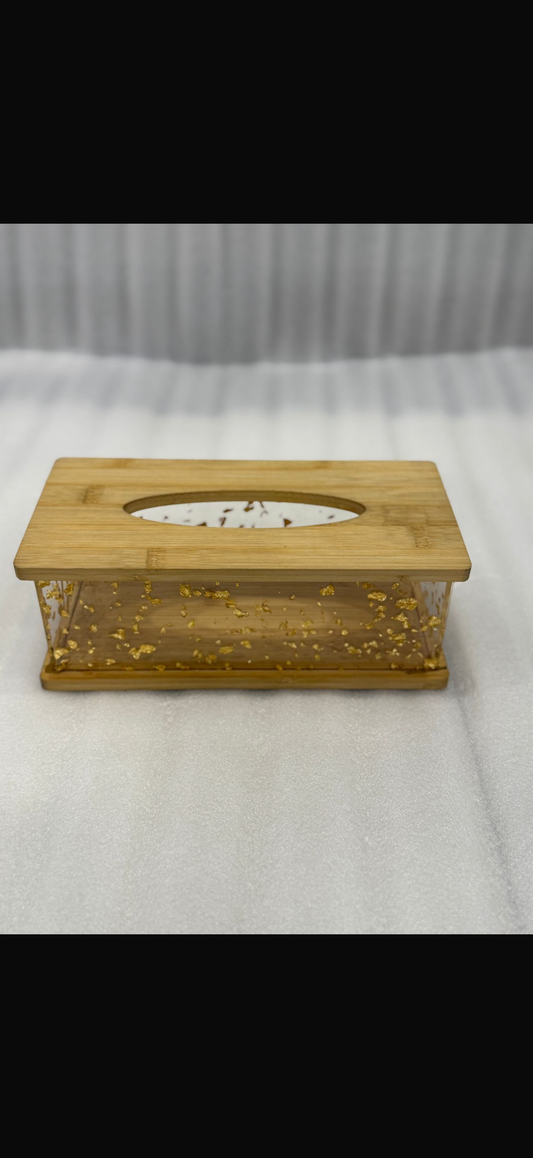 Elegant Bamboo & Gold Leaf Tissue Box Cover