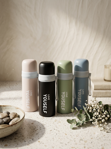 Love Yourself" Aesthetic Thermal Water Bottle Set – 500ml Insulated Stainless Steel