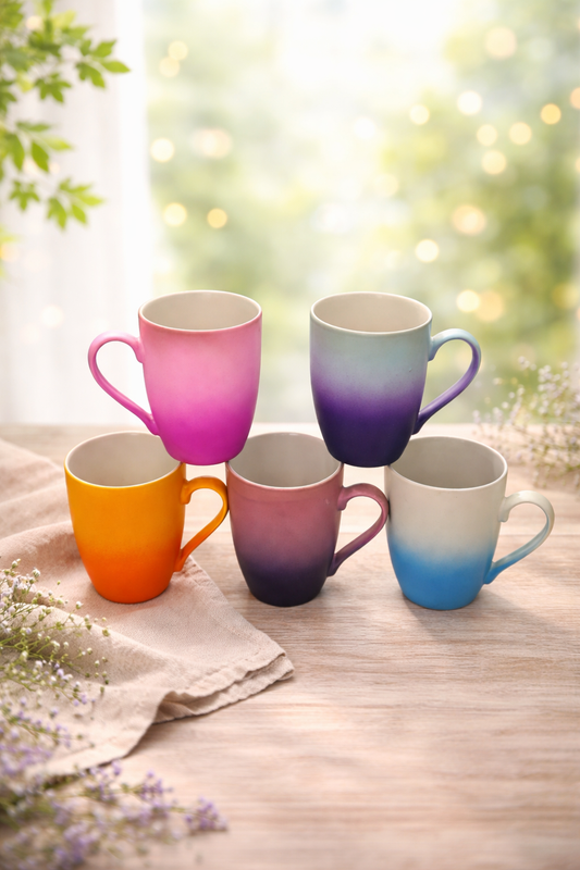Ceramic Mugs With a Soft-Touch matte finish and an ombré