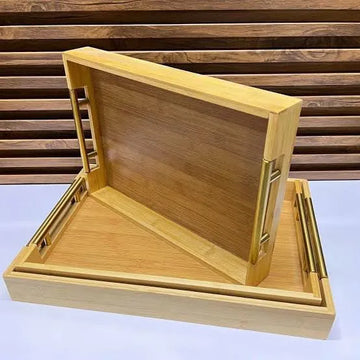 Premium Rectangular Bamboo Nesting Serving Trays Set