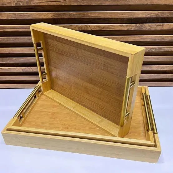 Premium Rectangular Bamboo Nesting Serving Trays Set