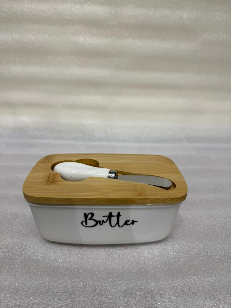 Premium Butter Dish and Cheese Board Set with Wooden Base and Knife