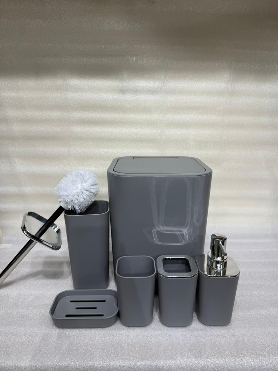 6-Piece Luxury Modern Bathroom Set – Plastic Soap Dispenser, Toothbrush Holder & Full Essentials