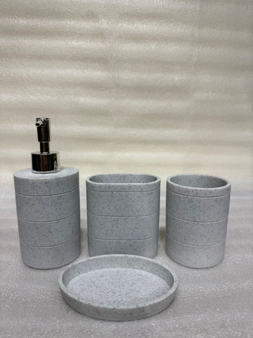 LUXURY RESIN BATHROOM ACCESSORIES SET STONE TEXTURE GREY 4 PIECES SET