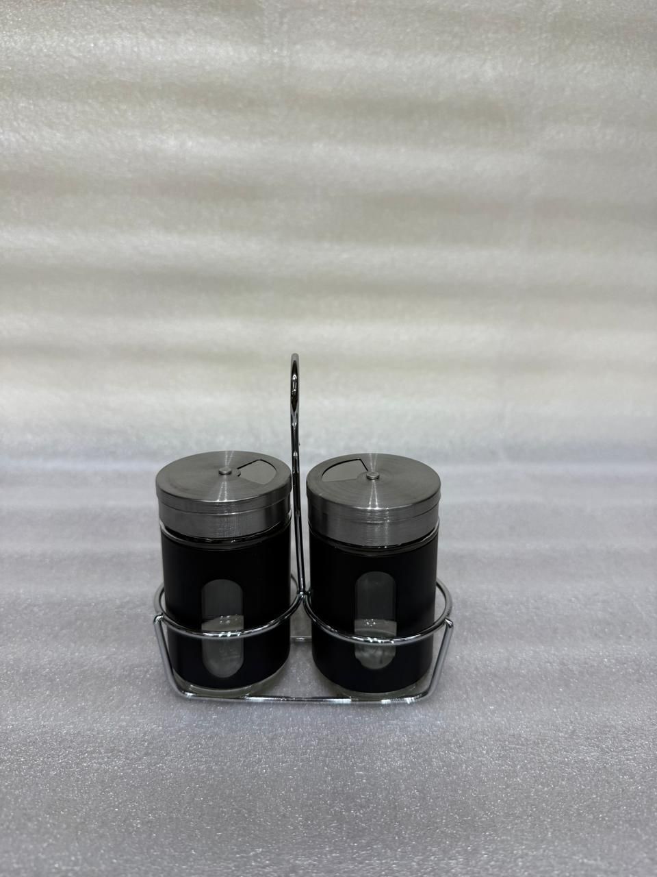 Matte Black & Stainless Steel Spice Jars with Adjustable Pour Holes and Glass Window
