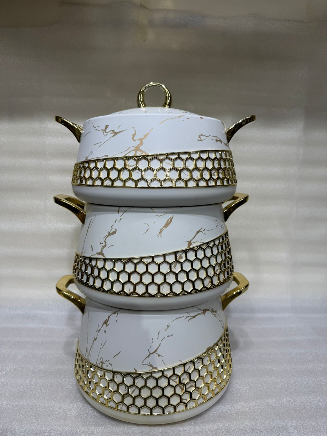 Premium Non-Stick Stackable Pots with Gold Die-Cast Handles and Lids