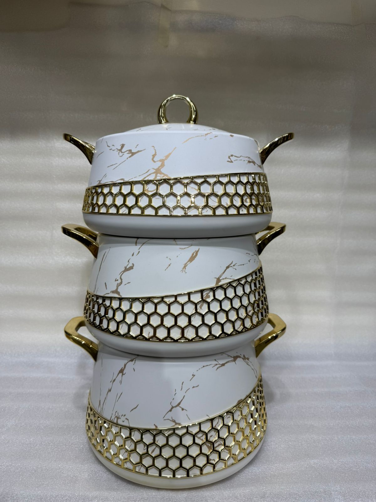 Premium Non-Stick Stackable Pots with Gold Die-Cast Handles and Lids