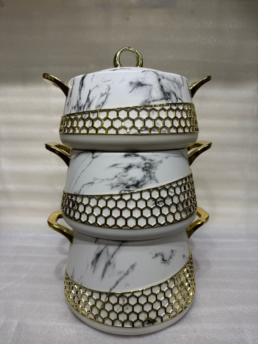 Luxury 3-Piece White Marble Insulated Hotpot Set for Food Warmer |