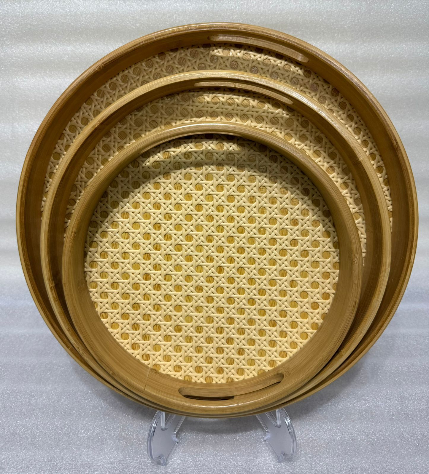 Boho Chic Woven Rattan Round Tray Set